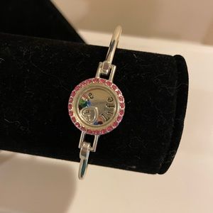 Love* Life* silver bracelet with pink bling